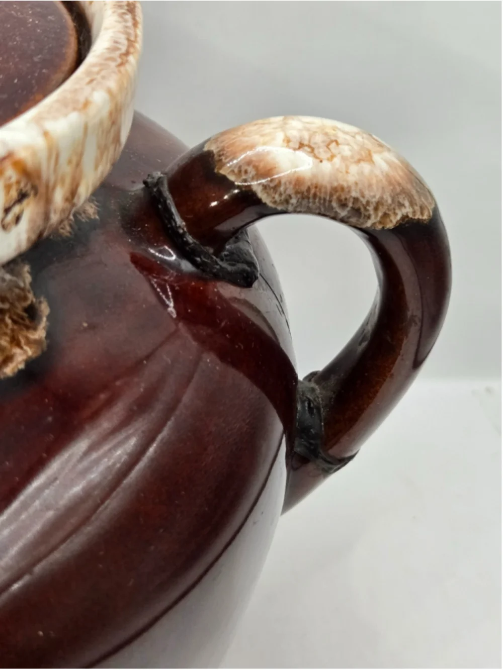 Vintage McCoy Pottery Brown Drip Bean Pot #342 Casserole Crock Lid As Is Decor